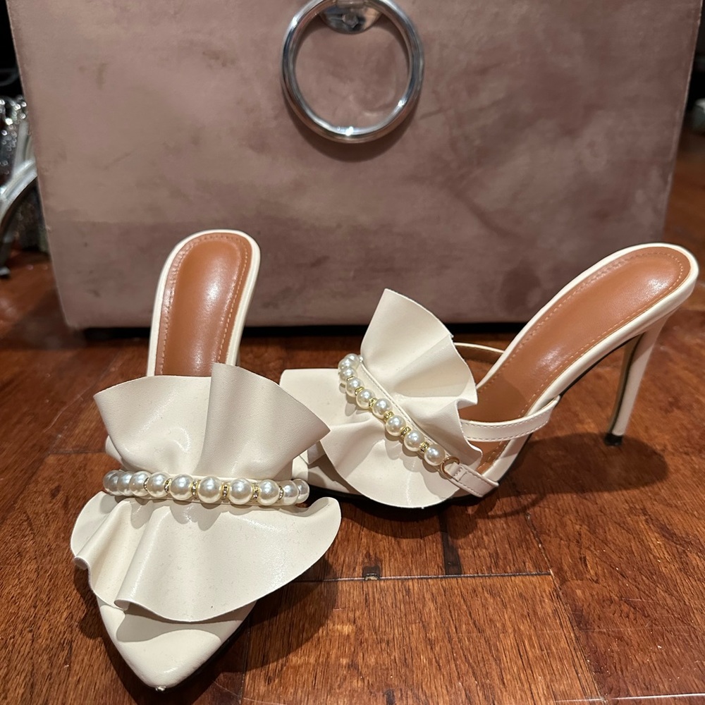 Pearl open toe heels